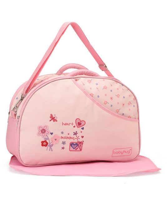 Baby Diaper Bag With Changing Mat Heart & Floral Print - Pink-0