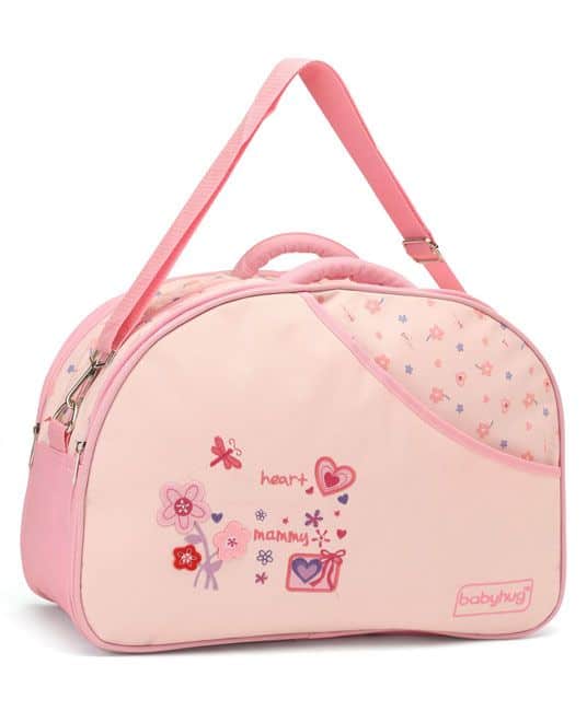 Baby Diaper Bag With Changing Mat Heart & Floral Print - Pink-5227