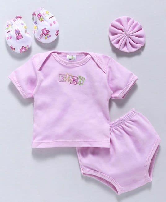 Baby Clothing Set Embroidered Design Pink - 4 piece-0