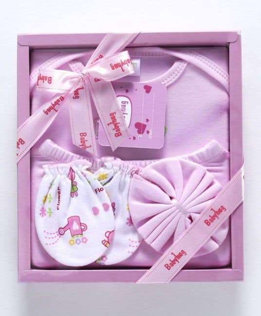 Baby Clothing Set Embroidered Design Pink - 4 piece-3049
