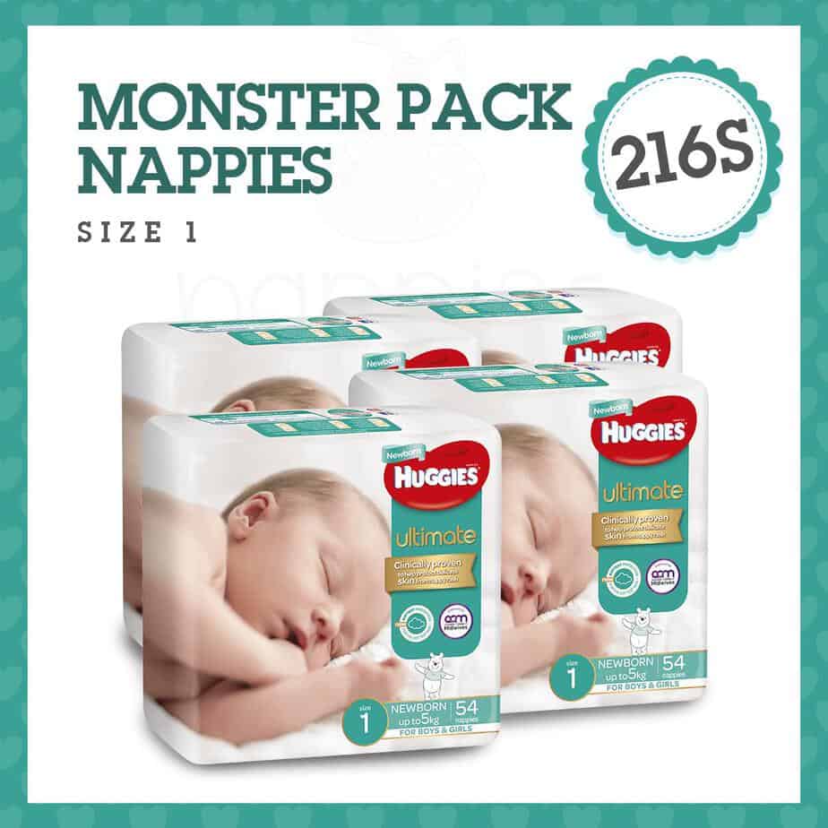 'Monster Box' Huggies® Ultimate Nappies Newborn 0-5kg 216s-0