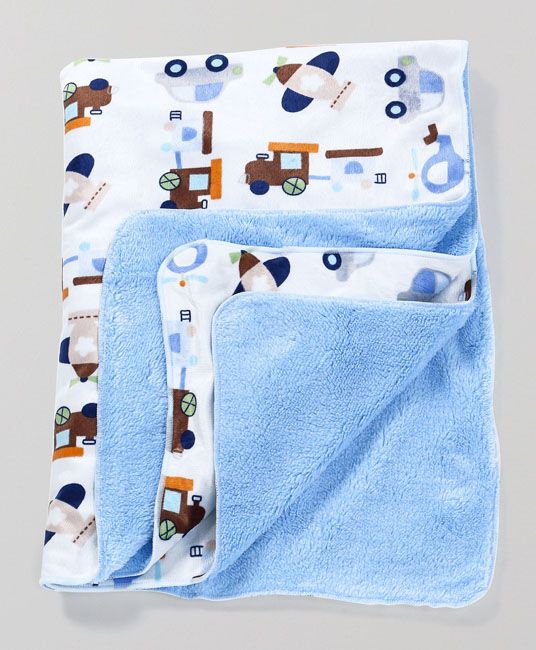 Baby Sherin & Poly Wool Blanket Multi Vehicle Print - Blue-0
