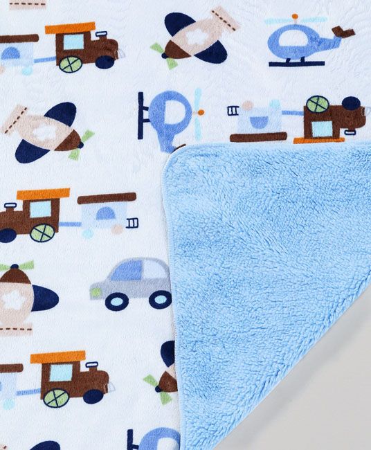 Baby Sherin & Poly Wool Blanket Multi Vehicle Print - Blue-2966