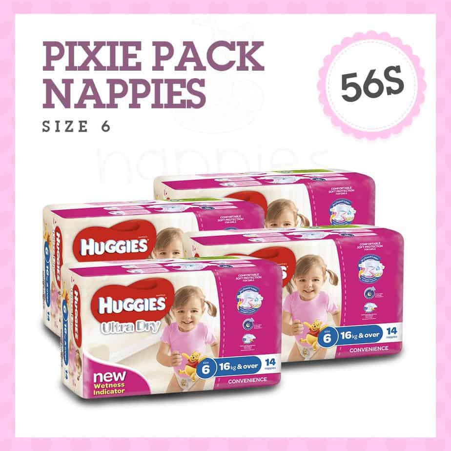 Pixie Box' Huggies® Nappies Junior Girl 16+kg 56s-0