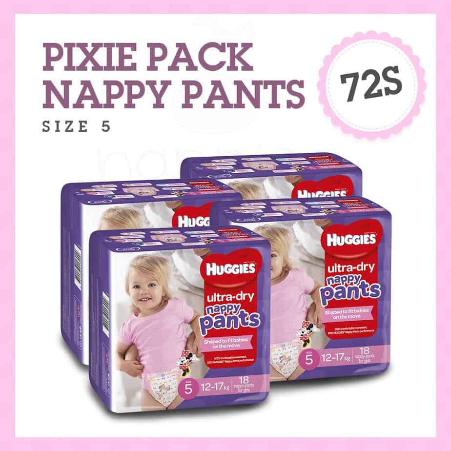 Pixie Box' Huggies Ultra-Dry Nappy Pants Stage 5 Girl 12-17kg (Walker) 72s-0
