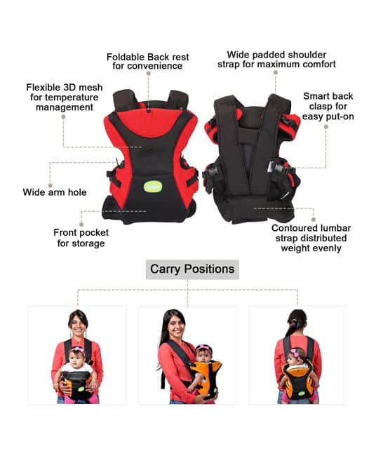 Baby Kangaroo Pouch 3 Way Baby Carrier - Red & Black-5128