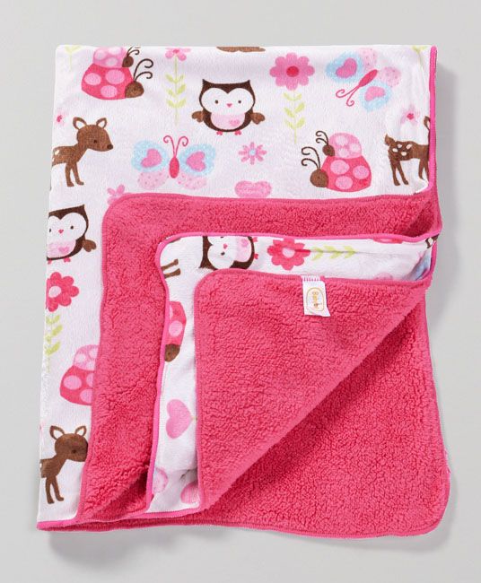 Baby Sherin & Poly Wool Blanket Deer & Owl Print - Pink & White-0