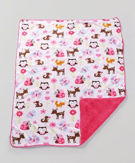 Baby Sherin & Poly Wool Blanket Deer & Owl Print - Pink & White-2949