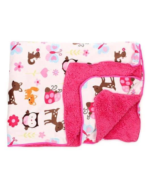 Baby Sherin & Poly Wool Blanket Deer & Owl Print - Pink & White-2950