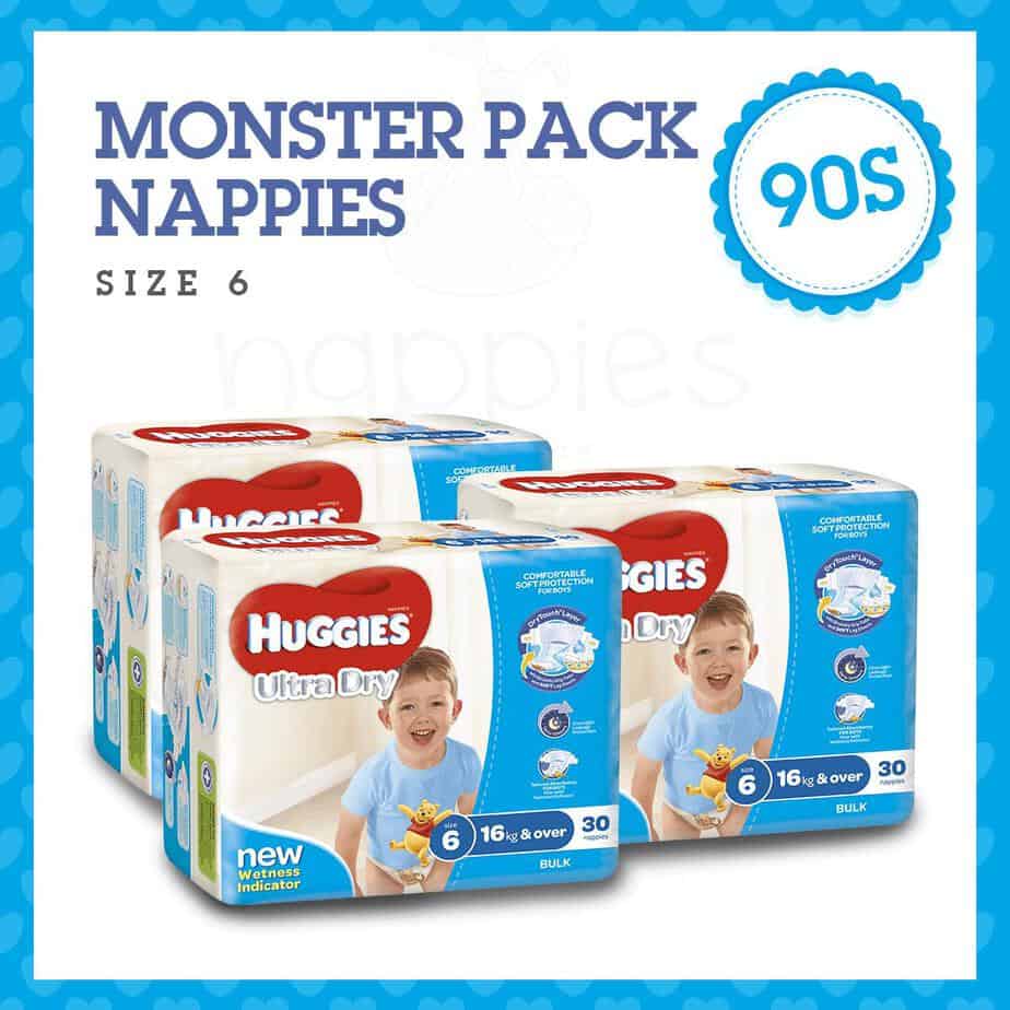 'Monster Box' Huggies® Nappies Junior Boy 16kg+ 90s-0