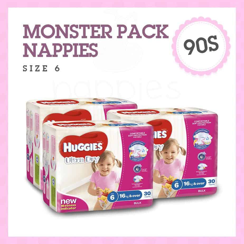 'Monster Box' Huggies® Nappies Junior Girl 16kg+ 90s-0