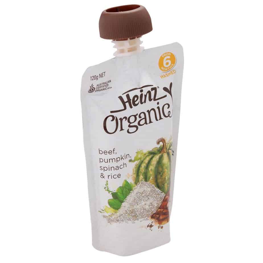 Heinz Organic Baby Food 120g Pouch - Beef, Pumpkin, Spinach & Rice-0
