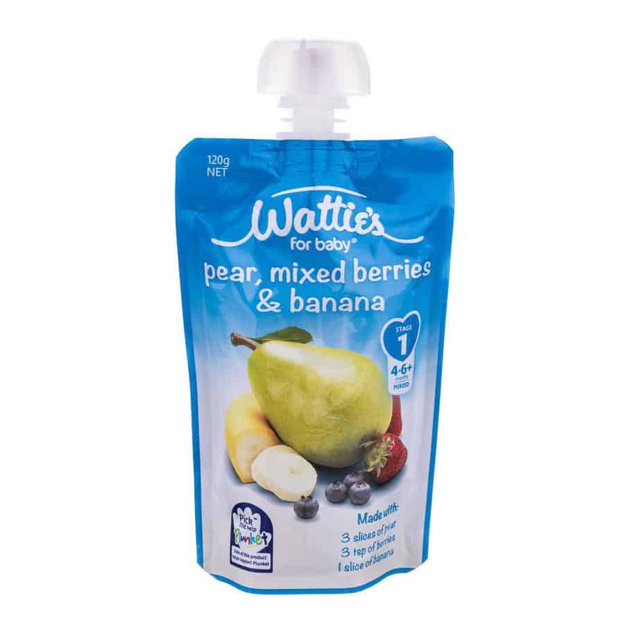 Wattie's Baby Food 120g Pouch (Stage 1) - Pear, Berries & Banana-0