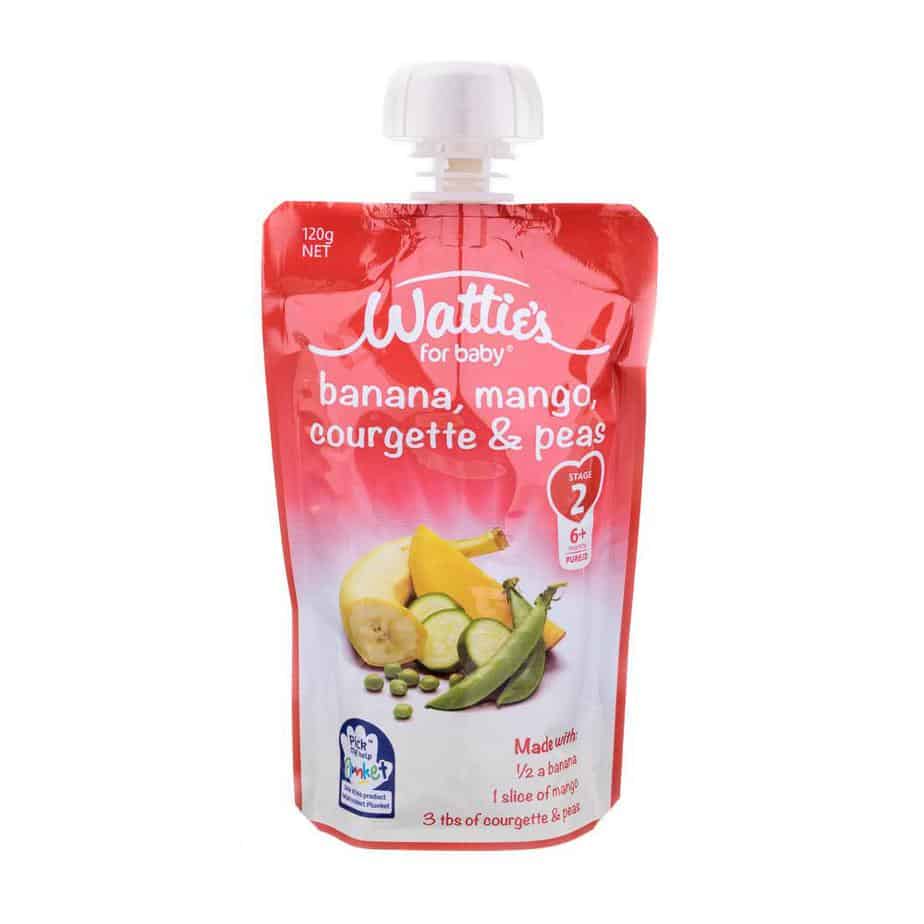 Wattie's Baby Food 120g Pouch (Stage 2) - Banana, Mango, Courgette & Peas-0