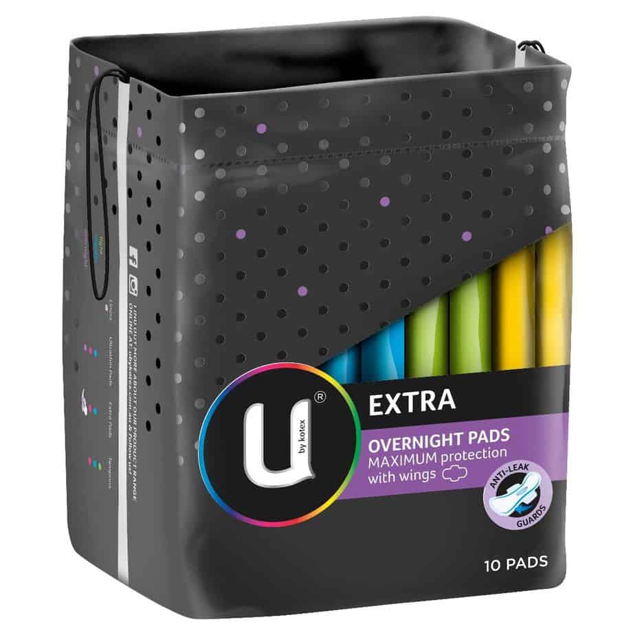 U by Kotex Extra Pads Overnight Winged 10pk-2064