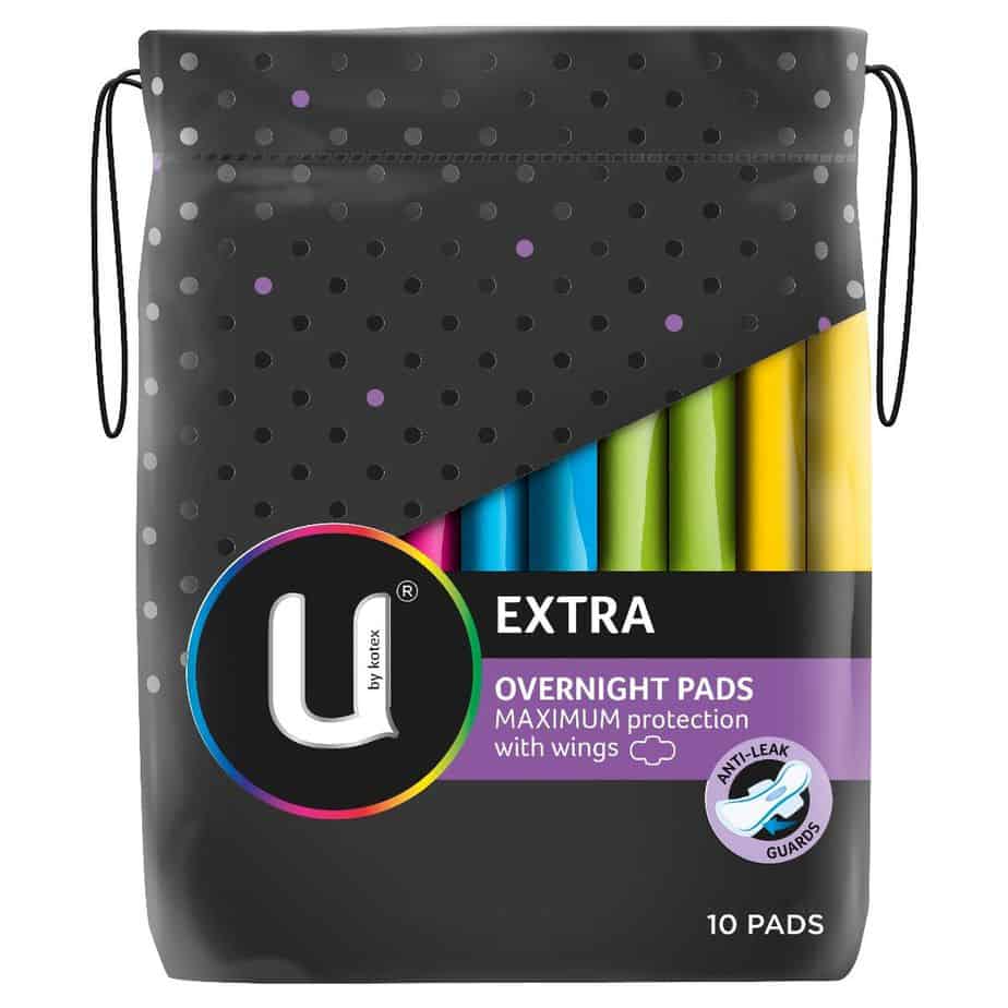 U by Kotex Extra Pads Overnight Winged 10pk-2065