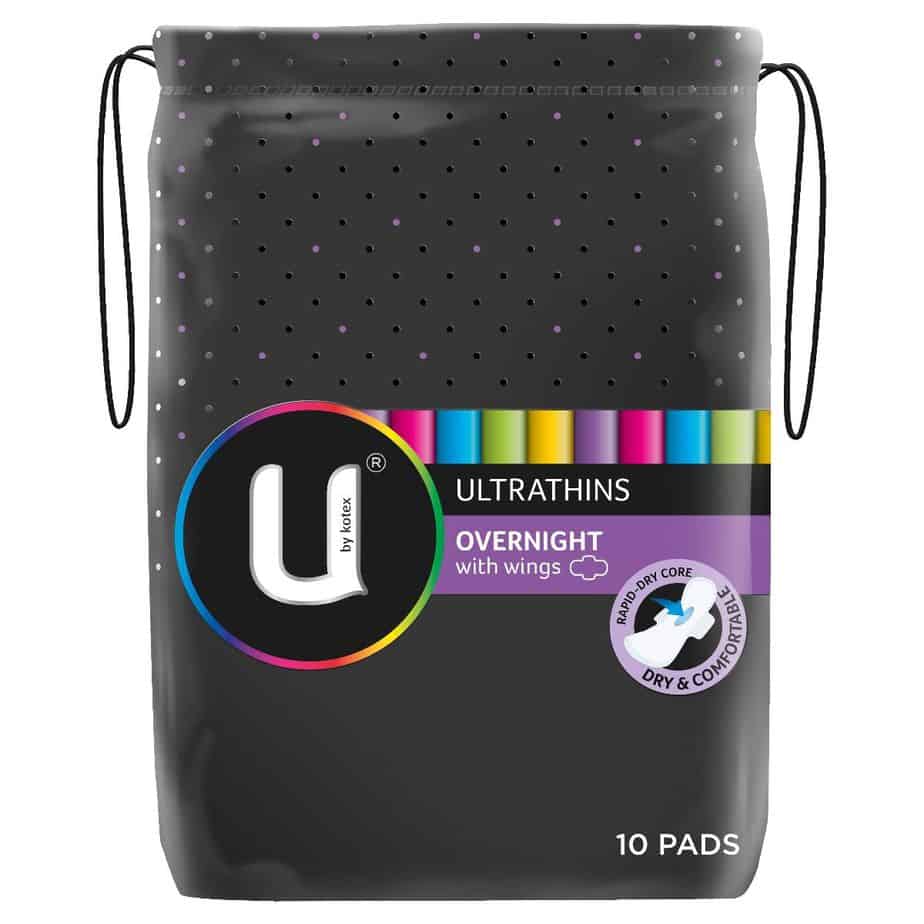 U By Kotex Ultrathin Pads Overnight Winged 10pk-2049