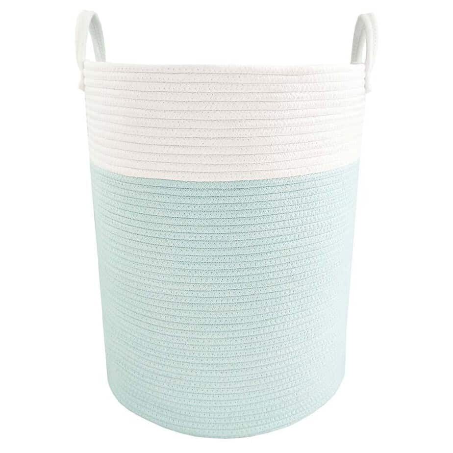 Living Textiles 100% Cotton Rope Hamper - Aqua/White-11753