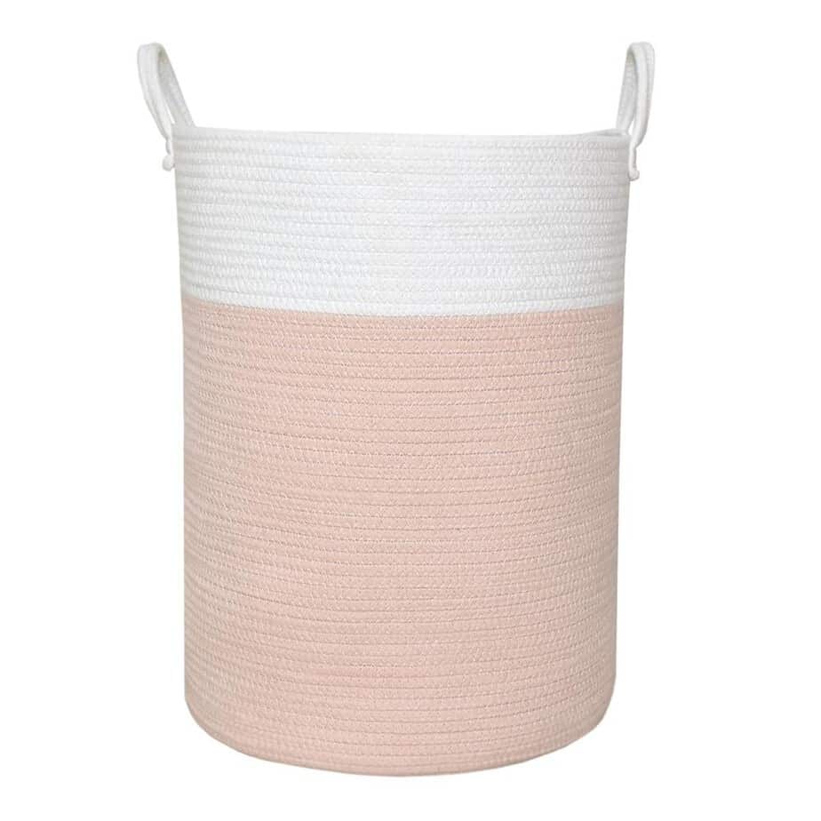 Living Textiles 100% Cotton Rope Hamper - Blush/White-0