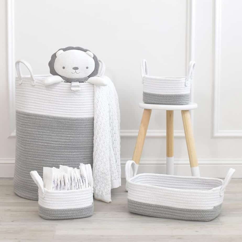 Living Textiles 100% Cotton Rope Hamper - Grey/White-11751