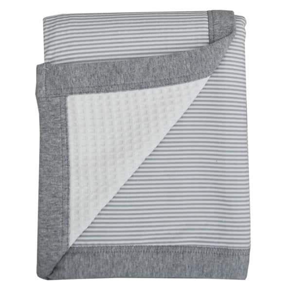 Living Textiles Cot Waffle Blanket - Grey Stripe-0