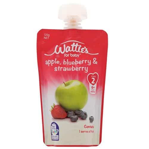 Wattie's Baby Food 120g Pouch (Stage 2) - Apple, Blueberry & Strawberry-0