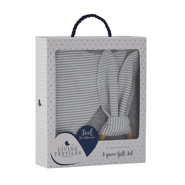 Living-textiles-bib-burp-teether-set-grey-melange-stripe-grande
