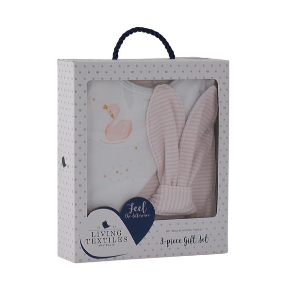 Living-textiles-bib-burp-teether-set-swan-grande