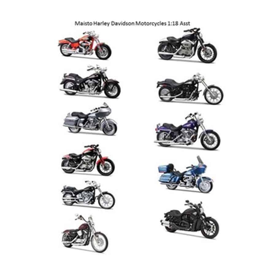Maisto-harley-davidson-motorcycles-in-cdu-asst